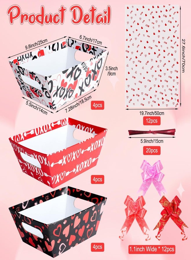 Hallswl 12 Set Valentines Day Gifts Baskets Bulk with Cellophane Basket Bags and Ribbons, Red White Empty Love Heart Cardboard Gift Basket for Wedding Birthday Valentine's Day Party Decorations - Image 2
